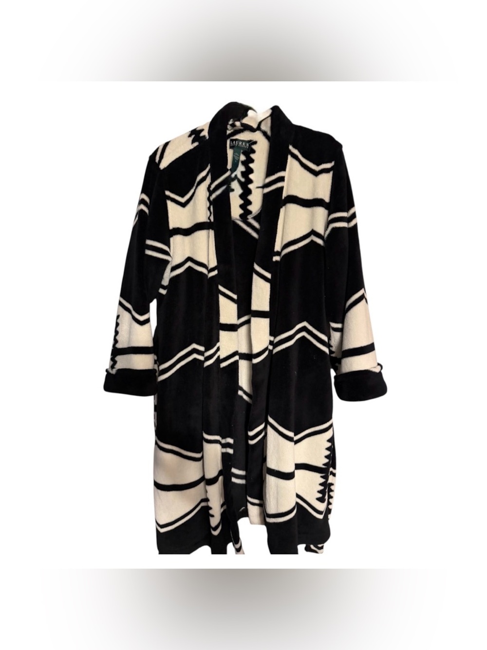 Lauren Ralph Lauren Black & Cream Aztec Southwest Fleece Wrap Robe or loungewear